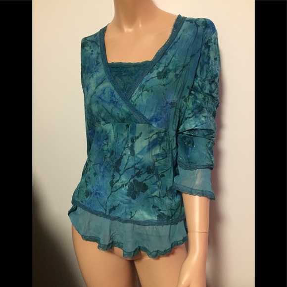 🌸 ♥️💜 Boho aqua blues greens M L Dress Barn - Picture 1 of 7